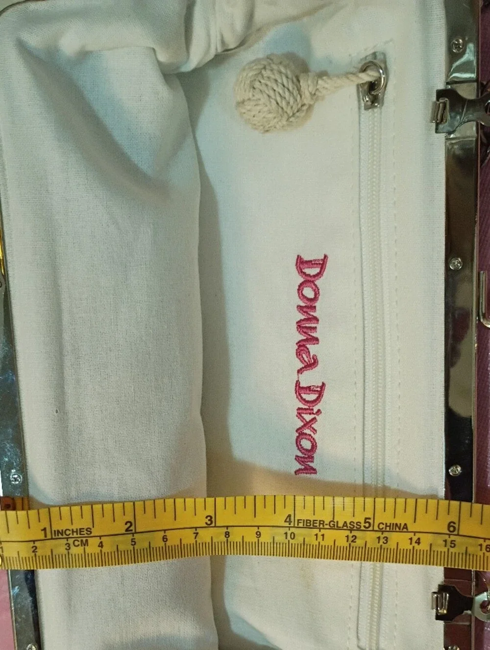 Donna Dixon Vintage Blue & White Printed Kiss-Lock Clutch with Silver Chain